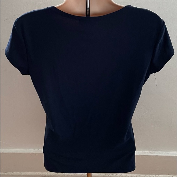 Susan Lawrence dark navy V-neck gathered center business casual blouse, size S - Picture 10 of 11
